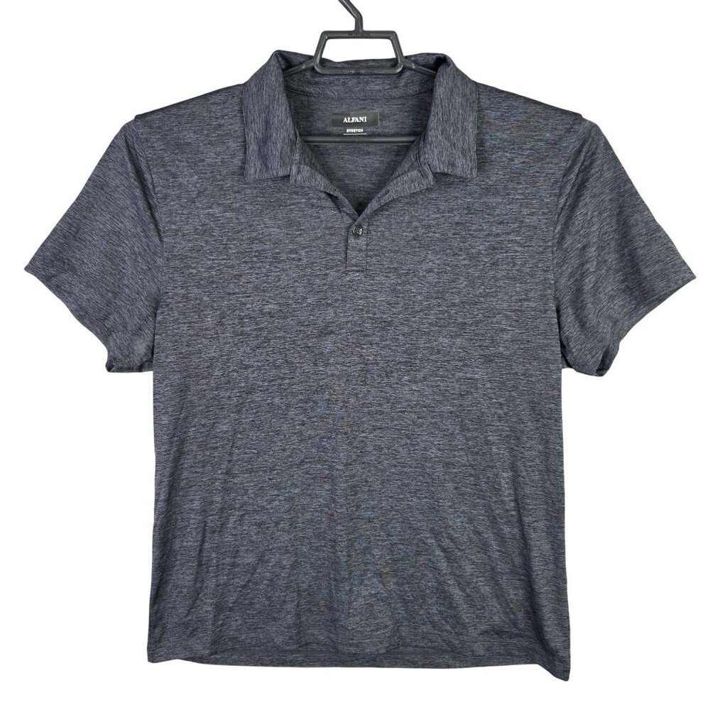 Mens Alfani Dark Gray Stretch Polo Shirt Short Sleeve 100% Polyester Size L